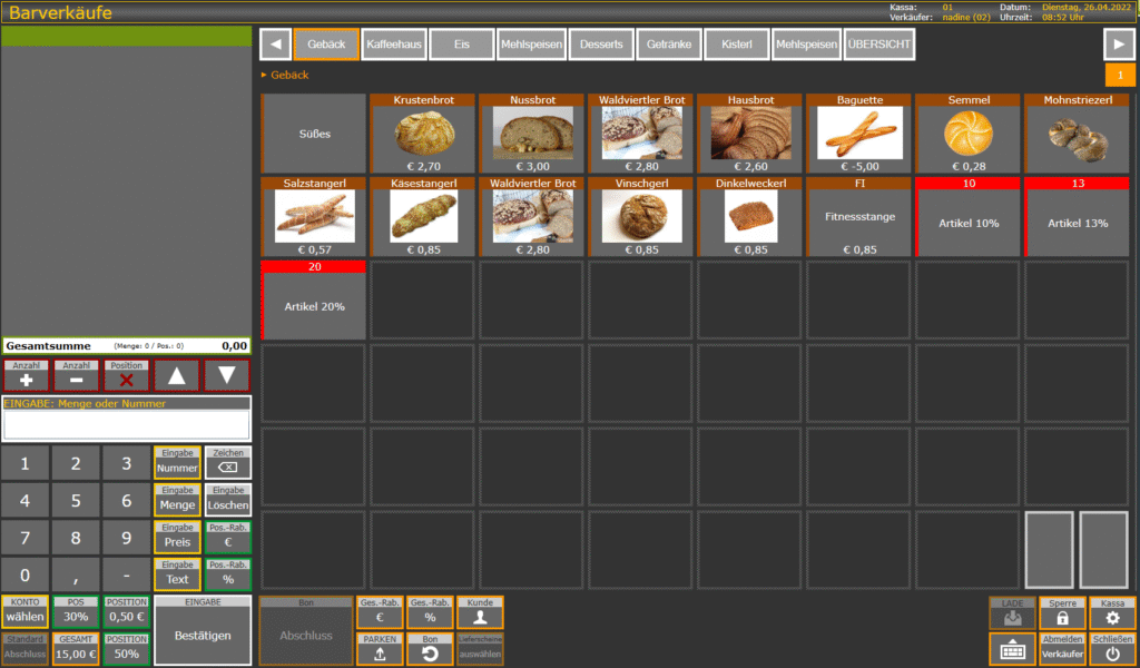 Darstellung der neuen Kassa auf einer Kassenoberfläche.
