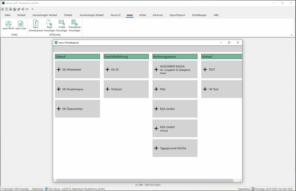 Screenshot der Fakturierungssoftware zum maxx Schnellupload